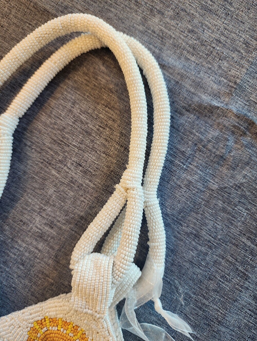 NWT Beaded Beach Motif Bucket Bag - White with Yellow & Green Accents - Picture 11 of 13